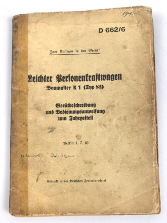 D662/6 "Leichter Personenkraftwagen Baumuster K1 Typ...