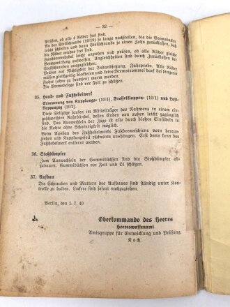 D662/6 "Leichter Personenkraftwagen Baumuster K1 Typ 82" , Gerätbeschreibung und Bedienungsanweisung zum Fahrgestell vom 1.7.40