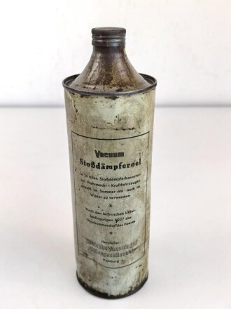 " Stoßdämpferoel TL 6027 für Wehrmacht Kraftfahrzeuge" Etwa zur Hälfte gefüllt, ungereinigt