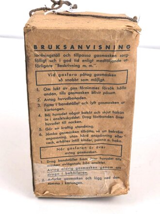 Schweden, leerer Pappbehälter zur Volksgasmaske Typ 21, datiert 1940