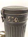 Gasmaskendose " Bereitschaftsbüchse" Modell 1938 Wehrmacht. Originale Beriemung, ungereinigtes Stück