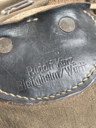 Rucksack für Angehörige der Artillerie in der Wehrmacht, getragenes Stück,  Hersteller aus Bietigheim Württemberg