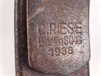 Koppelriemen für Mannschaften der Wehrmacht. Leichtmetall Gegenhalt, datiert 1938, Gesamtlänge 93cm