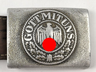 Koppelschloss für Mannschaften des Heeres. Aluminium, Hersteller H.A., an Lederzunge von H. Arld Nürnberg 1937
