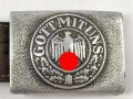 Koppelschloss für Mannschaften des Heeres. Aluminium, Hersteller H.A., an Lederzunge von H. Arld Nürnberg 1937