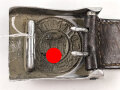 Koppelschloss für Mannschaften des Heeres. Aluminium, Hersteller H.A., an Lederzunge von H. Arld Nürnberg 1937