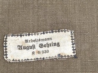 Reichsarbeitsdienst, Brotbeutel des Arbeitsmann August Gehring. Kammerstück in gutem Zustand