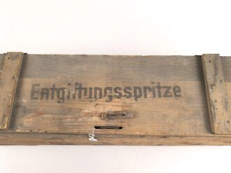 Gasschutz / Luftschutz Entgiftungsspritze in Umverpackung, ungebrauchtes Stück, die Gebrauchsanweisung mit Druckvermerk von 1944