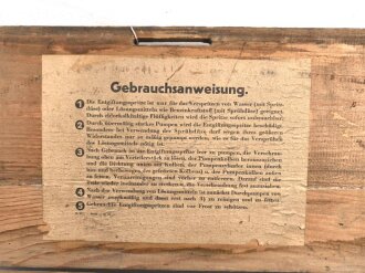 Gasschutz / Luftschutz Entgiftungsspritze in Umverpackung, ungebrauchtes Stück, die Gebrauchsanweisung mit Druckvermerk von 1944