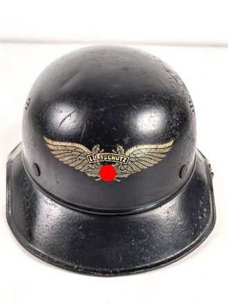 Stahlhelm Luftschutz. In allen Teilen Original und zusammengehörig,  Kopfgrösse 57