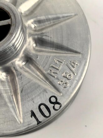 Luftschutz , Volksgasmaske 37 in Bereitschaftsbüchse aus blau lackiertem Blech
