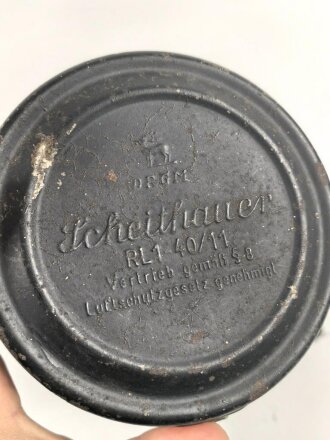 Luftschutz, Volksgasmaske 40  in Bereitschaftsbüchse von Scheithauer, guter Gesamtzustand