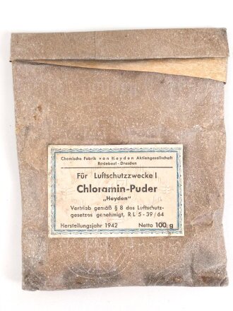 Pack Chloranim Puder für Luftschutzzwecke datiert 1942. Ungeöffnet NUR FÜR DEKOZWECKE