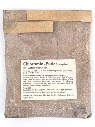 Pack Chloranim Puder für Luftschutzzwecke datiert 1942. Ungeöffnet NUR FÜR DEKOZWECKE