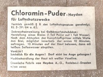Pack Chloranim Puder für Luftschutzzwecke datiert 1942. Ungeöffnet NUR FÜR DEKOZWECKE