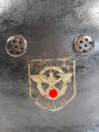 Feuerwehr III.Reich, Stahlhelm mit Nackenschutz in gutem Zustand. In allen Teilen Original, getragenes Stück in gutem Gesamtzustand.