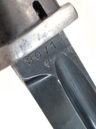 Seitengewehr M84/98 für k98 der Wehrmacht. Nummerngleiches Stück von Hörster, datiert 1939. In Koppelschuh von 1940