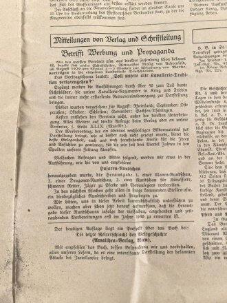 "Deutsche Kavallerie Zeitung" 1 Juni 1929, 2. Jahrgang Nr, 6, DIN A4, geknickt 