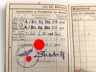 Wehrpaß Heer, eingestellt am 17.4.42 bei Artillerie Ersatz Abteilung Toul
