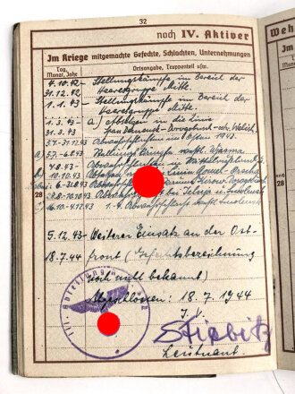 Wehrpaß Heer, eingestellt am 17.4.42 bei Artillerie Ersatz Abteilung Toul