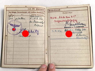 Wehrpaß Heer, eingestellt am 17.4.42 bei Artillerie Ersatz Abteilung Toul
