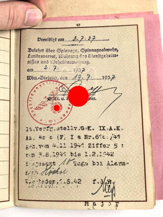 Wehrpaß Heer, ausgestellt 6.1.1937
