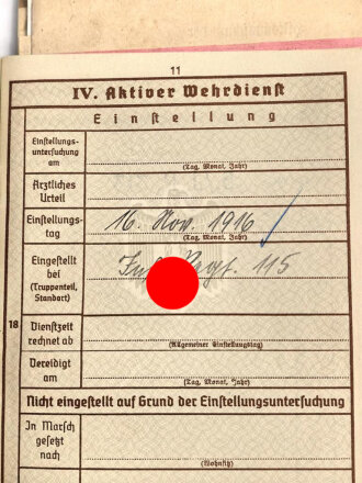 Wehrpaß Heer, ausgestellt 6.1.1937