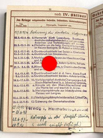 Wehrpaß, ausgestellt 28.4.1939