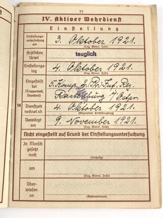 Wehrpaß Heer, ausgestellt 25.9.1936