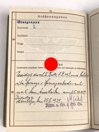 Wehrpaß Heer, ausgestellt 6.1.1938