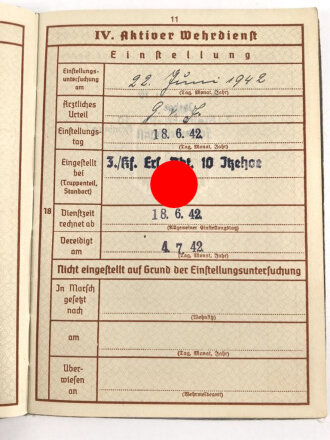 Wehrpaß Heer, ausgestellt 14.6.1937