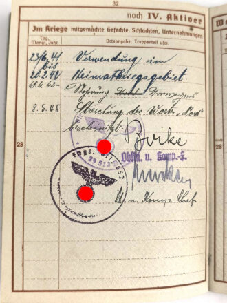Wehrpaß, ausgestellt 8.5.1940