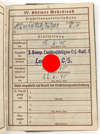 Wehrpaß, ausgestellt 8.5.1940