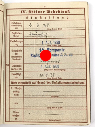 Wehrpaß Heer, ausgestellt 15.4.1936