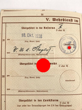 Wehrpaß Heer, ausgestellt 15.4.1936