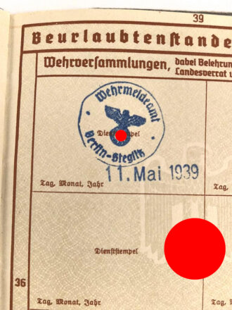 Wehrpaß Heer, ausgestellt 15.4.1936