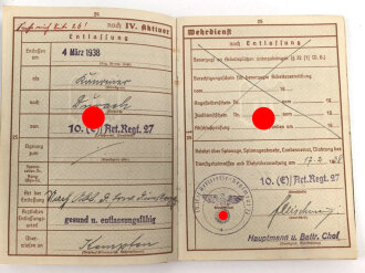 Wehrpaß Heer, ausgestellt 14.10.1936