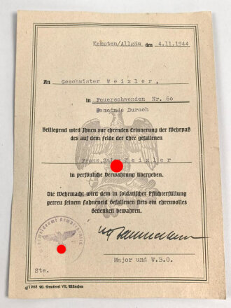 Wehrpaß Heer, ausgestellt 14.10.1936