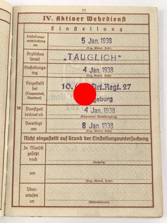 Wehrpaß Heer, ausgestellt 14.10.1936
