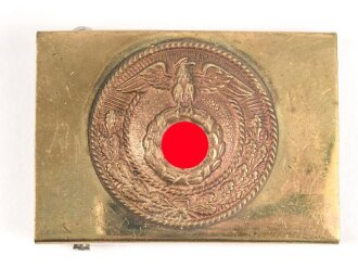 Koppelschloss SA mit auf der Spitze stehendem Hakenkreuz , ungetragenes Stück 38mm