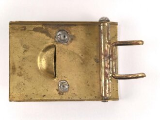 Koppelschloss SA mit auf der Spitze stehendem Hakenkreuz , ungetragenes Stück 38mm