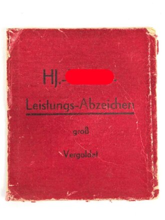 Teil einer Schachtel zum HJ Führer Leistungsabzeichen groß, vergoldet zum HJ Führersportabzeichen, RZM M1/101 , sehr guter Zustand