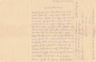 Besitzzeugnis zum Infanteriesturmabzeichen Silber, ausgestellt am 13.5.43 bei Stabsk. Grenadier Regiment 279, Eigenhändige Unterschrift Oberst und Regimentskommandeur. Dazu ein Feldpostbrief