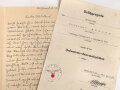 Besitzzeugnis zum Infanteriesturmabzeichen Silber, ausgestellt am 13.5.43 bei Stabsk. Grenadier Regiment 279, Eigenhändige Unterschrift Oberst und Regimentskommandeur. Dazu ein Feldpostbrief