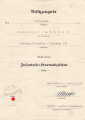 Besitzzeugnis zum Infanteriesturmabzeichen Silber, ausgestellt am 13.5.43 bei Stabsk. Grenadier Regiment 279, Eigenhändige Unterschrift Oberst und Regimentskommandeur. Dazu ein Feldpostbrief
