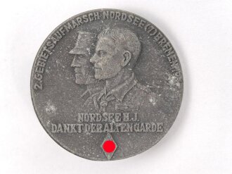 Leichtmetallabzeichen Hitler- Jugend, " 2. Gebietsaufmarsch Nordsee / Bremen 1937 " Ungereinigtes Stück