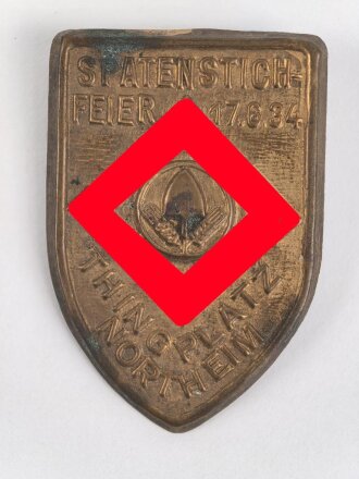 Blechabzeichen Reichsarbeitsdienst Spatenstichfeier Thingplatz Northeim 1934. Nadel defekt
