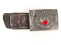 Heer, Koppelschloss für Mannschaften aus Eisen, Rückseitig mit resten des Lack. An Lederzunge von 1940