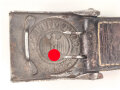 Heer, Koppelschloss für Mannschaften aus Eisen, Rückseitig mit resten des Lack. An Lederzunge von 1940