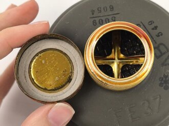 Gasmaskenfilter "Filtereinsatz 37" Wehrmacht .  Sehr guter Zustand, datiert 1939. Im originaler Transportverpackung